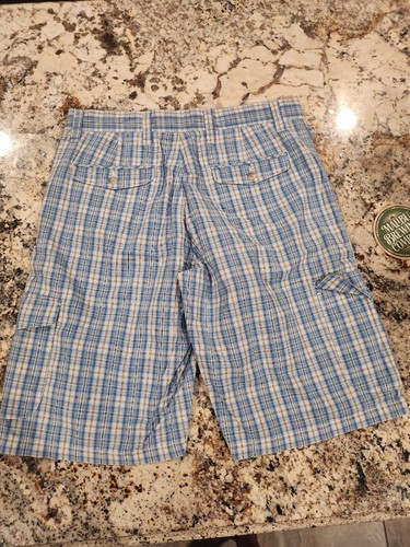 AGE OF WISDOM Mens Cargo Casual Shorts Blue Plaid NEW sizes 34 - Picture 2 of 4