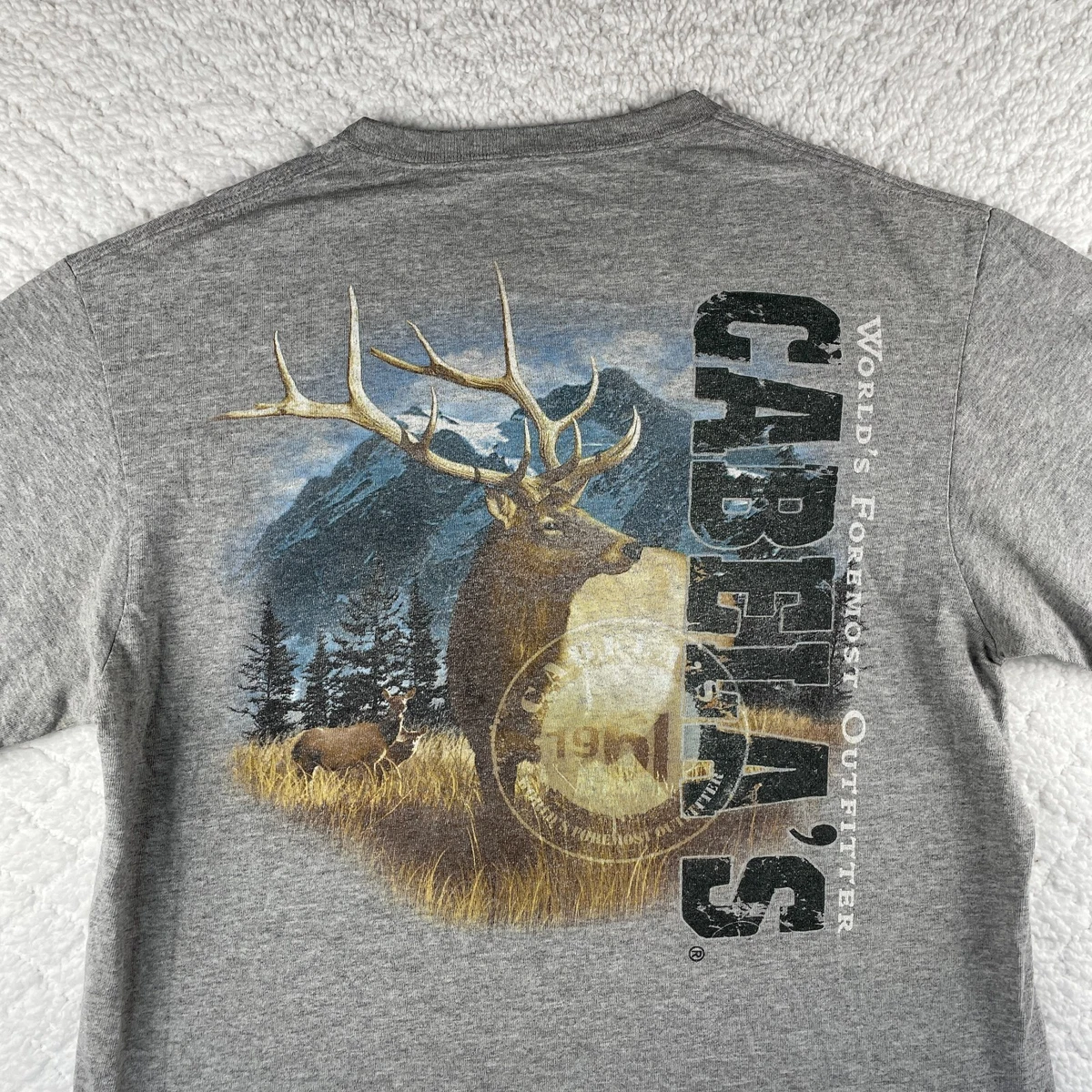 Cabela s Deer Hunting Gear Mens T shirt Gray M Double Sided