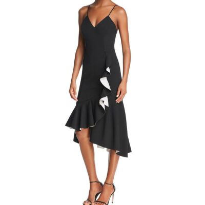 BARDOT NEW Women's Black Kiki Contrast Ruffled Midi Dress Sheath Dress S  TEDO | eBay