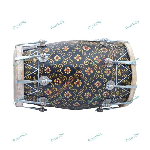 Indian Folk Musical Instrument Handmade Printed Nut & Bolt Dholak - Picture 4 of 12