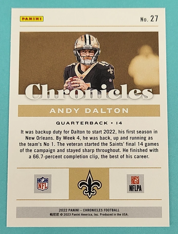 2022 Panini Chronicles #27 Andy Dalton New Orleans Saints FOOTBALL Card G5 - Image 2 of 2