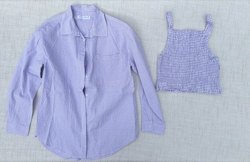 eh ZARA Girl's Lavender Smocked Crop Tank & Button Front Shirt Size 11 / 12
