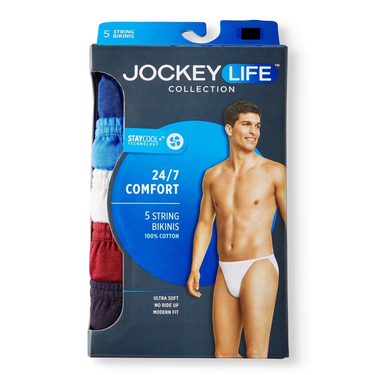 NEW JOCKEY LIFE Men's 5 PACK STRING BIKINI BRIEFS LARGE 24/7