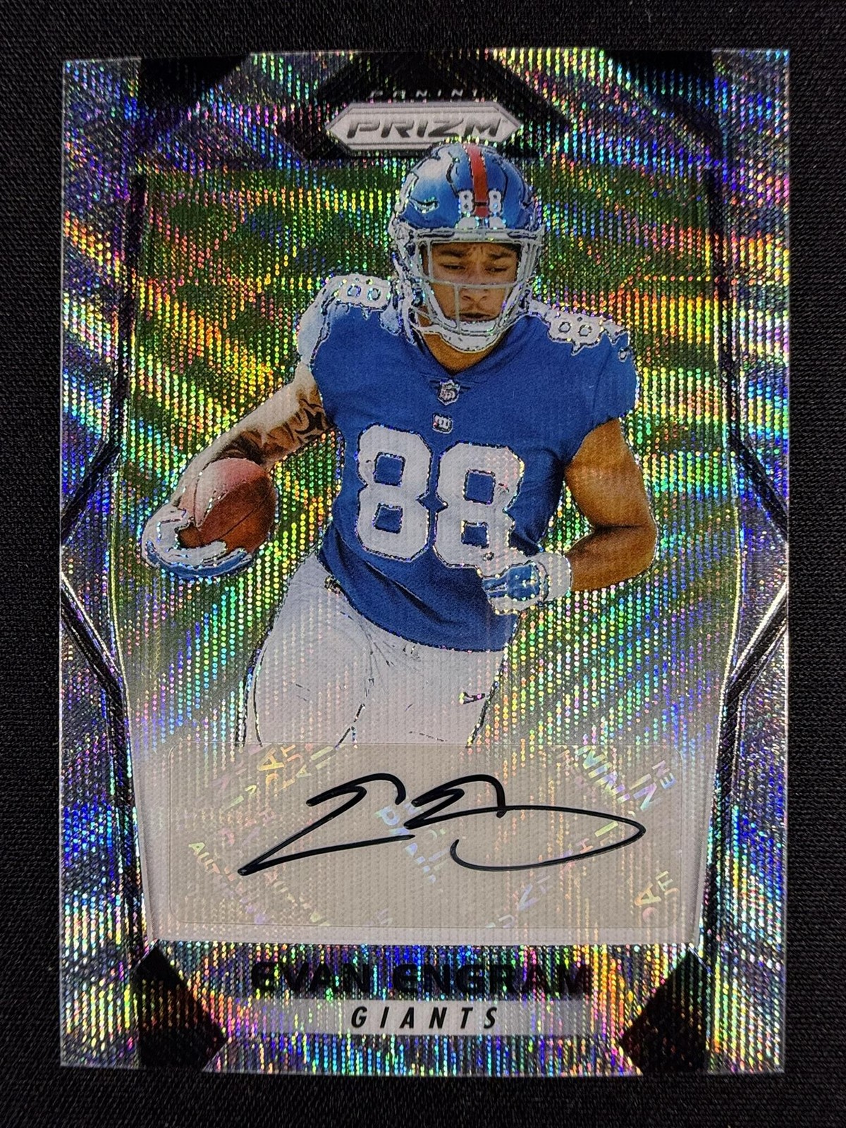 2017 Panini Prizm #RA-EE Evan Engram Rookie Auto Prizm Blue Wave #/149
