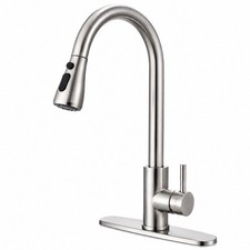 Brushed Nickel Kitchen Faucet Pull Down Sprayer 3-Mode Single Handle 15.4