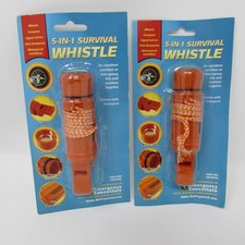 Emergency Essentials 5-IN-1 Survival Whistle Camping Hiking Boating Lot of 2 New