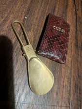 GUCCI Shoe horn Shoehorn Gold Color with Brown Leather Case made in Italy
