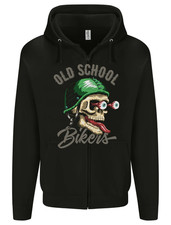 Old School Biker Motorcycle Motorbike Funny Mens Zip Up Hoodie