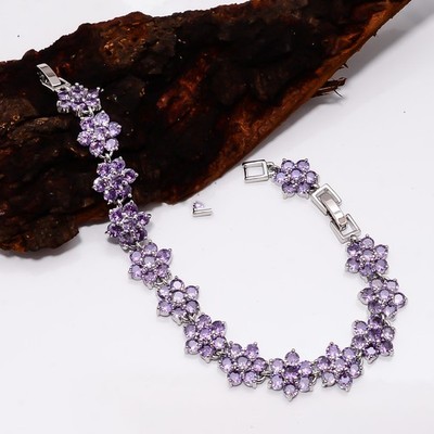Purple Amethyst 925 Sterling Silver Adjustable Bracelet 7-8'' B128730