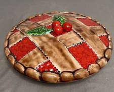 VTG Cherry Pie Stoneware Plate W/ Lid Covered/Server/Holder Lattice 10”