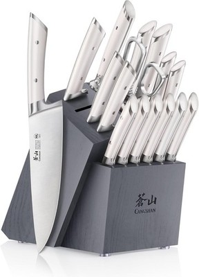 Cangshan Rainier Series 8-Piece Knife Block Set, Forged German Steel, Acacia Blo