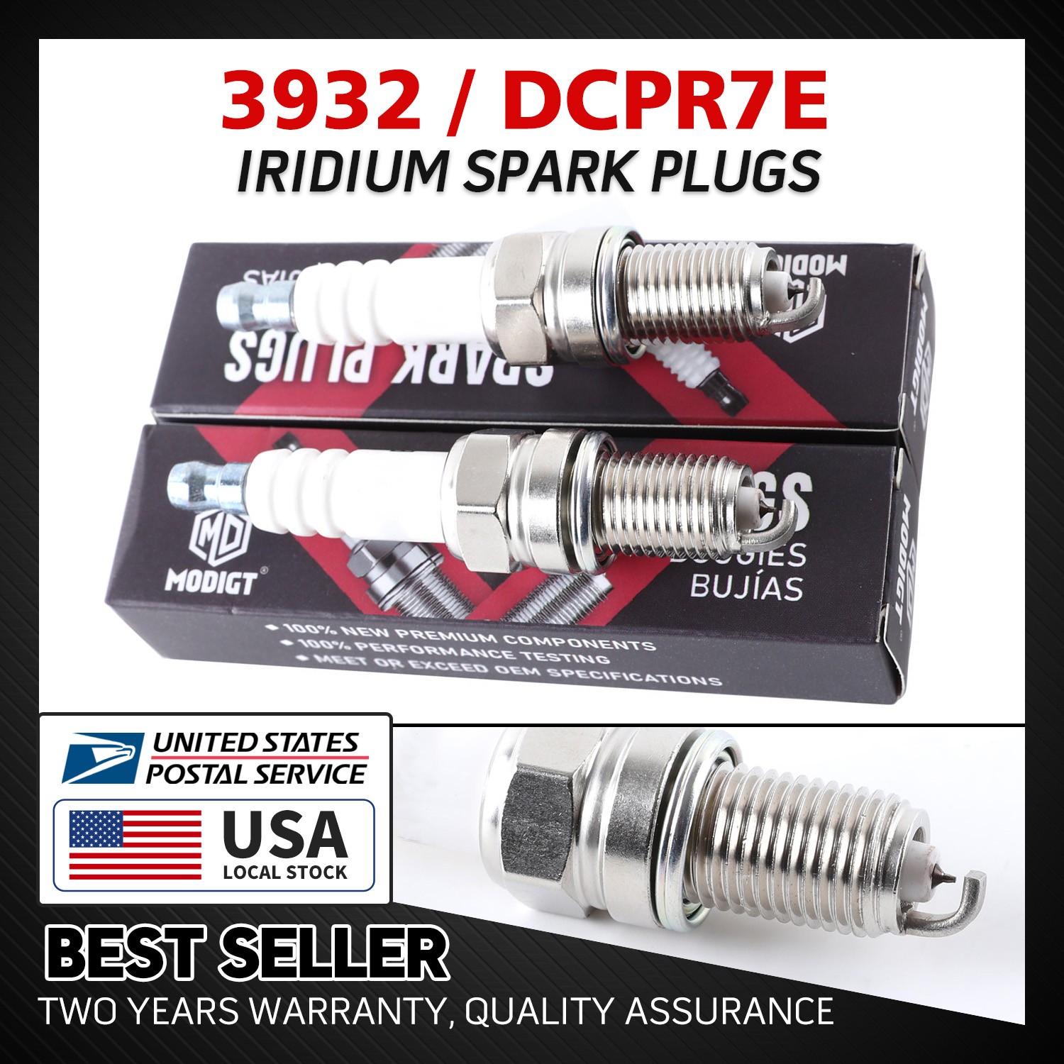 2PCS plug FOR ngk IRIDIUM Resistor Spark Plugs 3932 DCPR7E Premium Quality