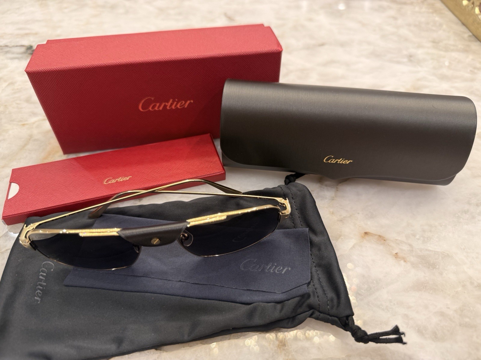 Cartier Santos CT0193S 001 Square Sunglasses Gold/Grey Polarized 60mm 100percent Auth image 4