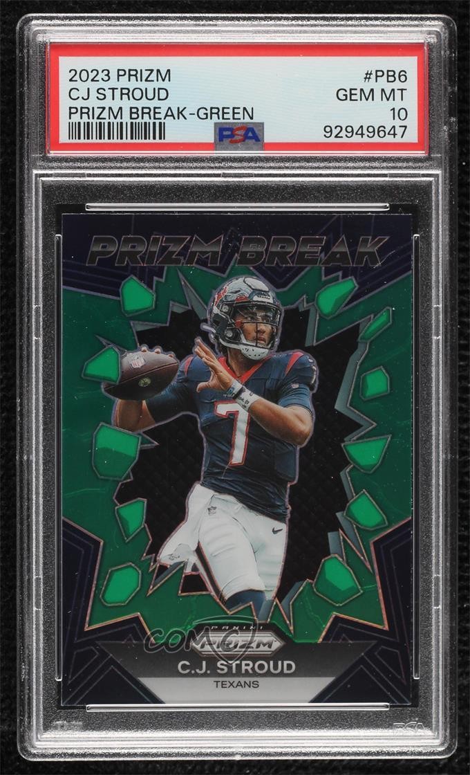 2023 Panini Prizm Break Green Prizm CJ Stroud #PB-6 PSA 10 GEM MT Rookie RC view 1
