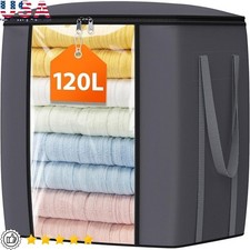 Extra Large Clothes Storage Bag Durable Organizer W/ Clear Window Foldable 120L