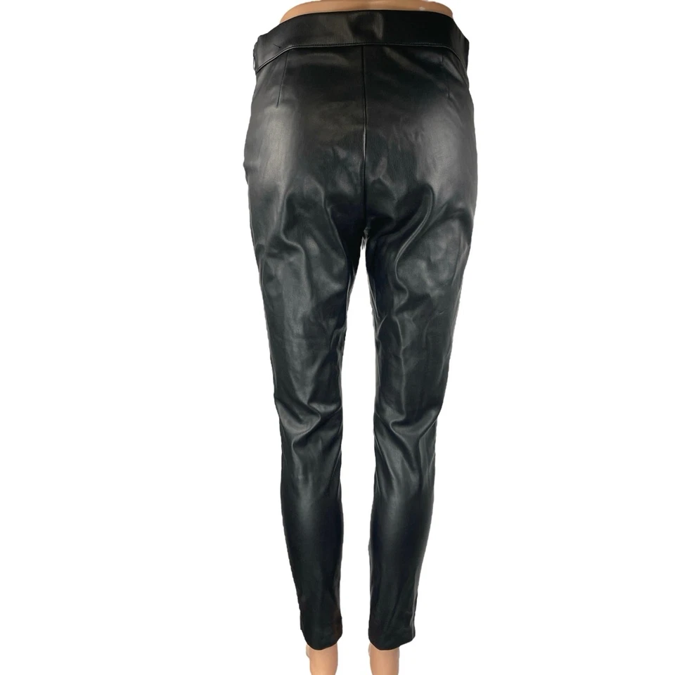Zara Black Faux Vegan Leather Skinny High Waist Split Hem Trousers Pants Size M - Image 3 of 4
