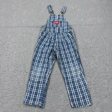 VTG Osh Kosh Bigosh Overalls Youth 4T Toddler Blue Plaid Vestbak Old Made In USA