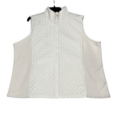 IZOD Women's White Quilted Full Zip Vest Fleece Side Panels XXL/XXG