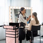 Byootique Rolling Makeup Train Case Trolley w/ Cube Case Cosmetic Organizer Pink — photo 3
