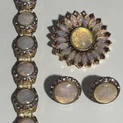 Vintage Gimbels Costume Jewelry Set Opalescent Rhinestone Earrings Pin Bracelet