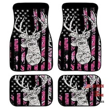 Fkelyi Universal Car Floor Mats - Carpet Set With Pink American Flag - Pink Deer