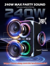 Speaker:Bluetooth, 240W Peak Powerful Loud Sound with Deep Bass, 15H, Wireless,