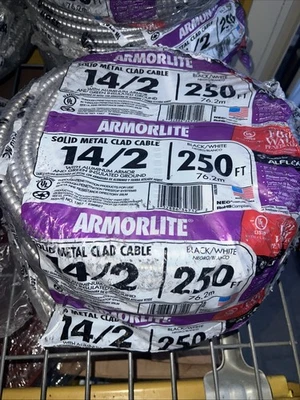 MC14/2 Southwire 14/2 x 250 ft. Metal Clad Armorlite Cable Black White Wire - Image 1 of 3