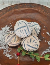 Blue Stripe Mattress Ticking Rag Balls Primitive Farmhouse Rustic Bowl Fillers