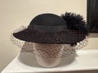 Vintage Doeskin Black Wool Felt Cloche Hat with a Veil and Feather Accent
