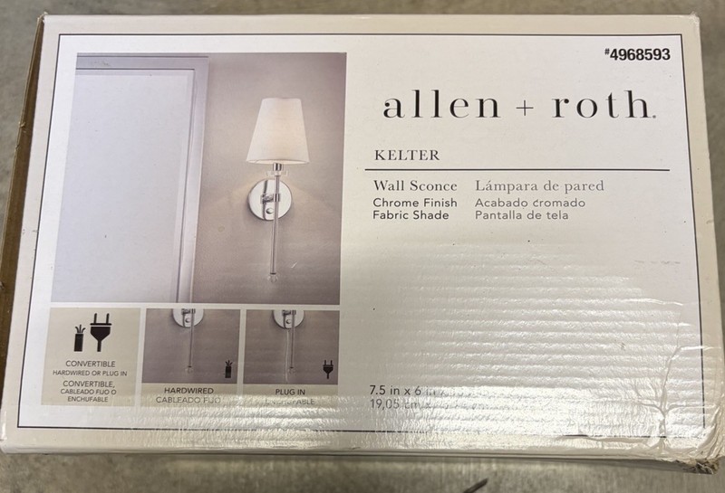 allen + roth Kelter Wall Sconce Chrome Finish Fabric Shade 18.5x7.5x6 in Modern