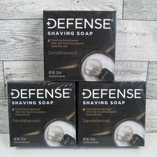 DEFENSE 3 Bars Shaving Soap Sandalwood Net Wt 3.5 Oz Each New Sealed Made USA