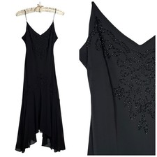 NWOT Vintage 90s JR Nites Dress 8 P Chiffon Beaded Asymmetric Whimsigoth Fairy