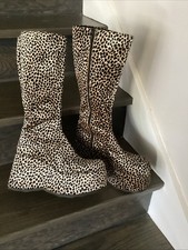 VTG Nine West 9 CO. Mid Calf Boots 7.5 Chunky Platform Y2K Faux Fur Animal