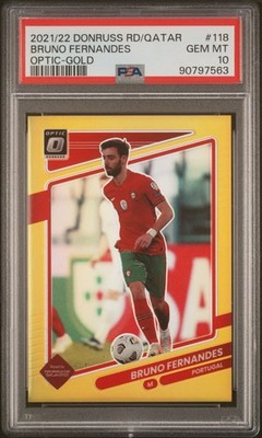 2021-22 Panini Donruss Optic Bruno Fernandes Gold Prizm /10 PSA 10 Soccer Card