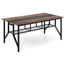 6 FT Conference Table w/Cable Grommet & Storage Shelf for Meeting Room Office