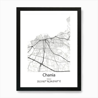 Chania, Griechenland minimalistische Karte Kunst Pr gerahmtes Wandbild Poster Leinwanddruck Bild