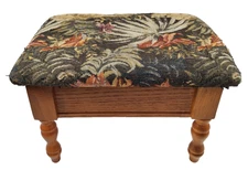 Vtg. Upholstered Floral Top Wood 15" Sewing Storage Flip Top Foot Stool Ottoman