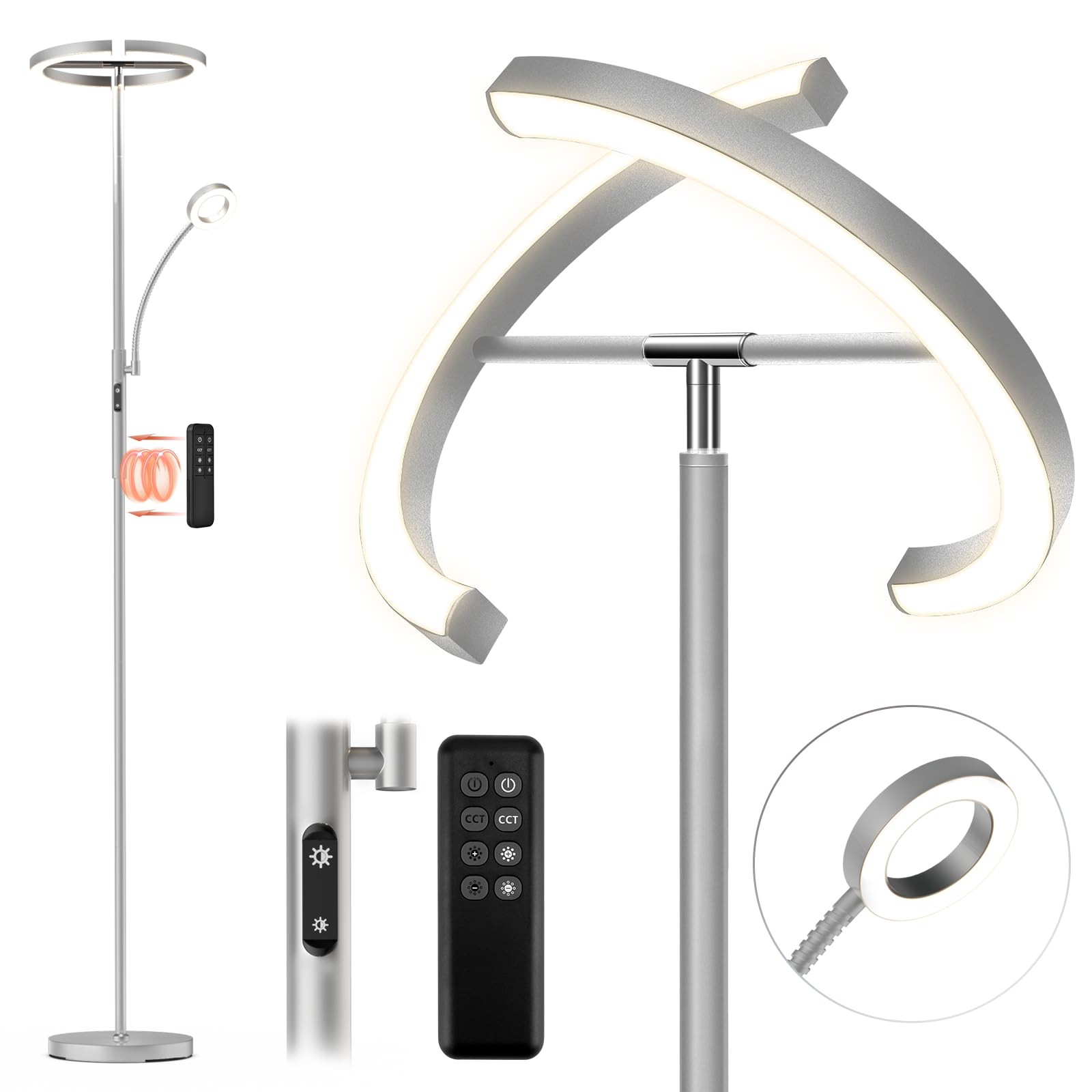 Modern LED Rotatable Split Floor Lamp with Adjustable Reading Light for Eye Protection