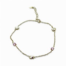 Hello Kitty .925 Silver Bracelet 2008 Sanrio Pink Zirconia Charms w/ Box
