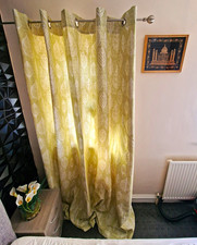 Eyelet Lined Leaf Curtain Panels Green/White 220 x 200in Light Filtering