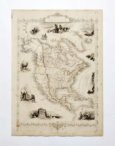 NORTH AMERICA USA CANADA original antique hand-coloured map Tallis & Rapkin 1850