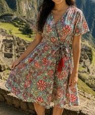 Dress Girl s Indian Cotton Hand Block Floral Clothing RED Blue