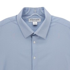MIZZEN  MAIN Leeward Performance Dress Shirt Blue Geo Mini Pattern Trim LARGE