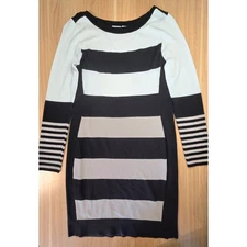 Cato Striped Knit Dress Women's Medium Black White Almond Colored Long Sleeve