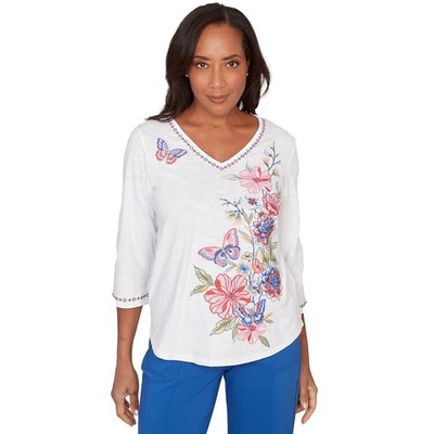 ALFRED DUNNER SIZE XL TOP THE ROYAL TREATMENT 2026 FLORAL EMBROIDERED V NECK NWT
