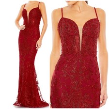 Mac Duggal NWT Plunge Sweetheart Neck Embellished Corset Sheath Gown Size 6 Red