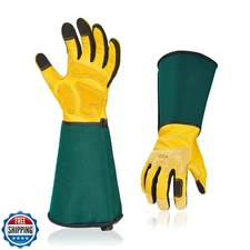 Vgo... Men's Extra-Long Leather Gardening Gloves, Gauntlet with A