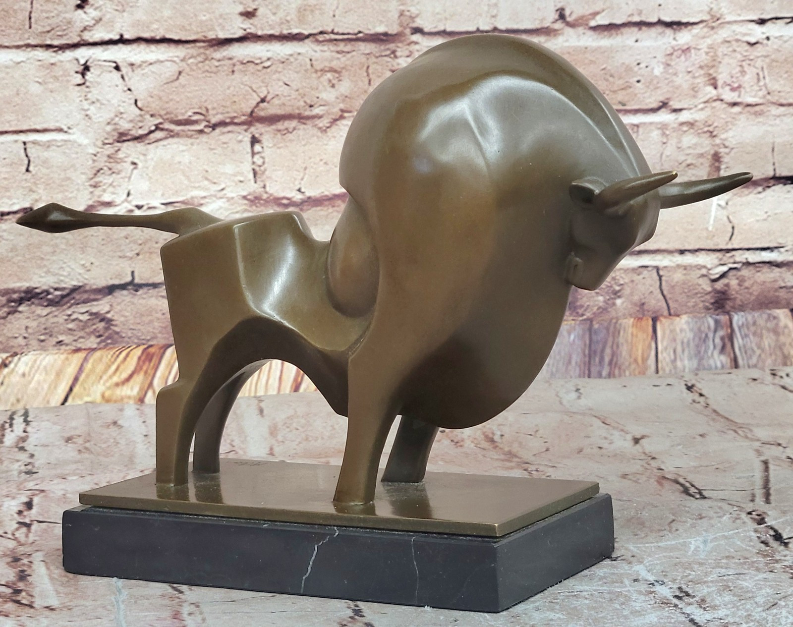 Bronze Bull Figurine  Abstract Motion Sculpture Classic Collectible Art Deco