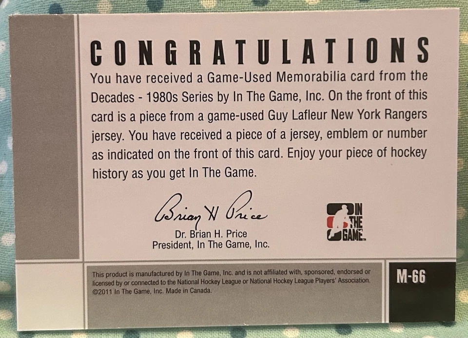 Camiseta deportiva usada GUY LAFLEUR 2011 en el juego décadas 1980 juego recuerdos reliquia Foto 2 de 2