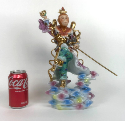Ceramic Monkey King Sun Wukong Figurine Statue 13.75'' ~ Gold Gild ~ Chinese VG